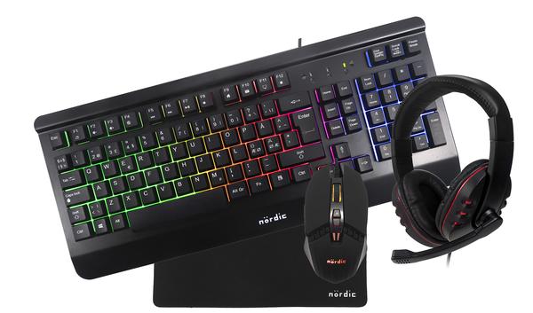 Gamingkit 4-i-1, bakgrundsbelyst tangentbord, optisk gamingmus, stereo gaming-headset och musmatta, svart - Smartiq