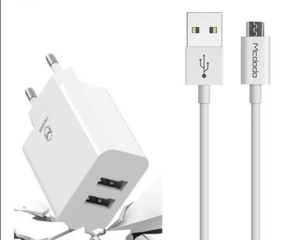 Väggladdarkit med dubbla USB A portar och en Lightning kabel inkluderad (Non MFI)  1m vit - Smartiq