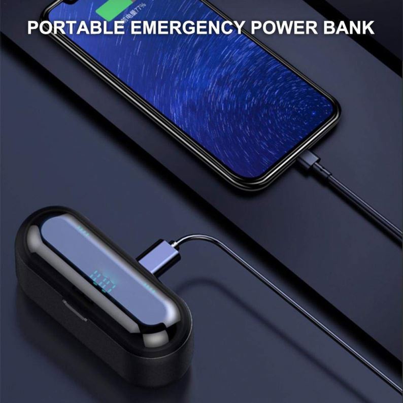 Power T77 trådlösa hörlurar med inbyggd powerbank (Svart) - Smartiq